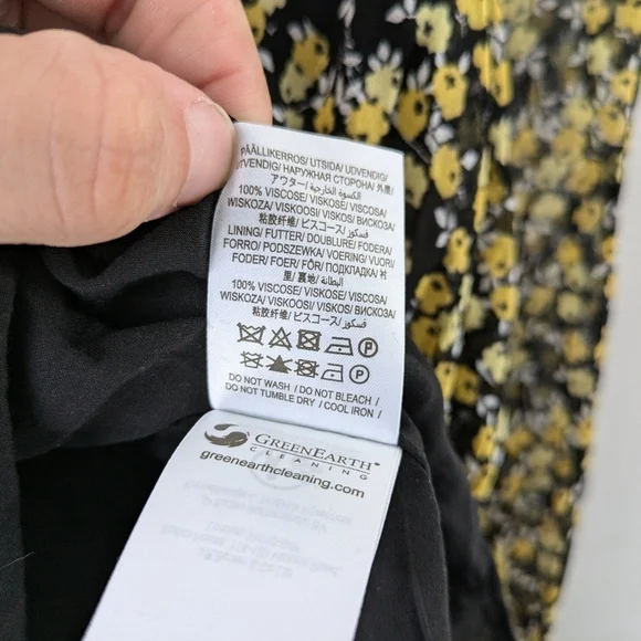 Boden Shirt Women's 16/18R Black Yellow Abstract Sprig Zoe Frill Detail Blouse  - Picture 4 of 6